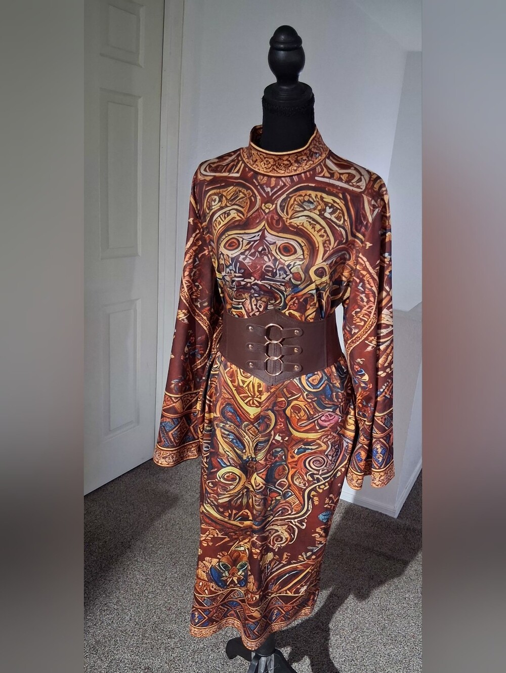 NWOT-Bohemian Marigold Print Long Sleeve Bodycon Dress